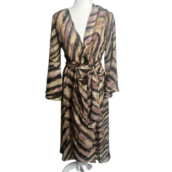 Nekane Dresses & Skirts - NKN Nekane Camel Mauve Black Animal Print Faux Wrap Midi Dress Small Reg. $197